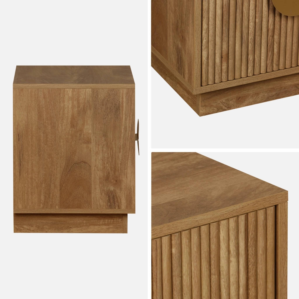 Comodino effetto legno di mango scanalato a 2 cassetti, celian