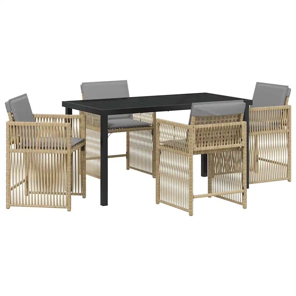 Set da Pranzo per Giardino 5 pcs Beige polyrattan
