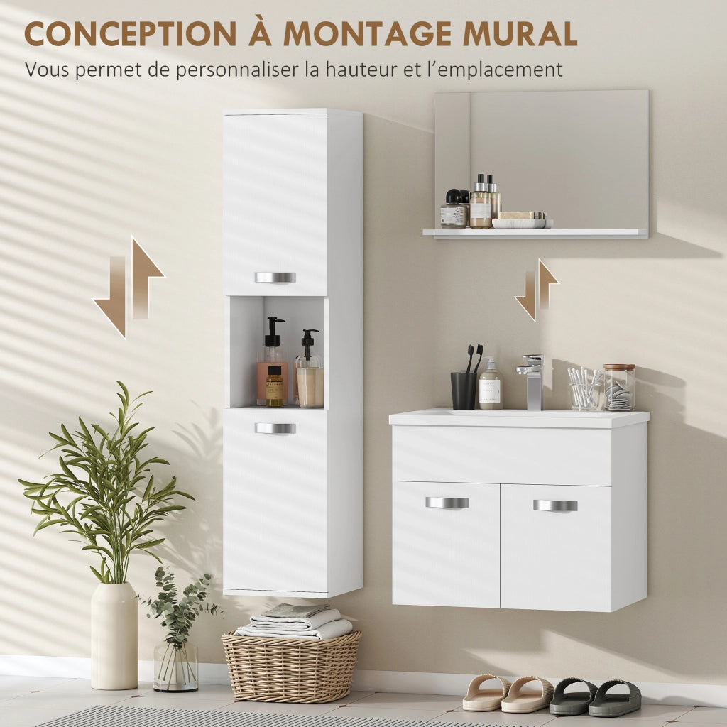 Set Mobili Bagno 4 Pezzi ¨C Xylo ¨C Mobile Sottolavabo con Lavabo, Specchio e Colonna, Bianco