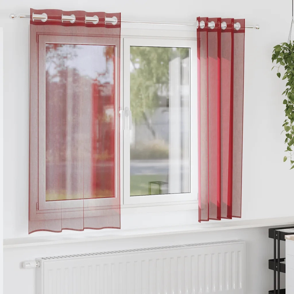 Tende in Voile con Occhielli 2 pz Rosso Vino