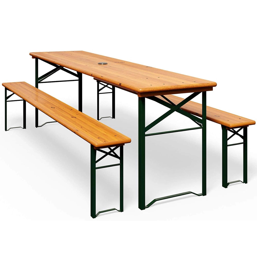 Set Birreria 200 x 70 Cm XL 8 Posti 3 Pezzi 2 Panche 1 Tavolo Pieghevole Panca Richiudibile Feste Giardino Festa Birra Da Feste Legno Abete