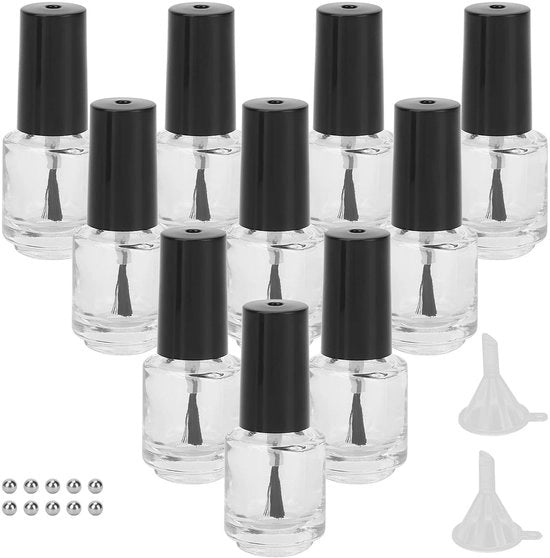 Contenitore per unghie trasparente 5ml - 10 pezzi - Fusto trasparente - Mescolatore/Trebbia - Fusto di vetro - Ideale per riutilizzare - Contenitore per unghie