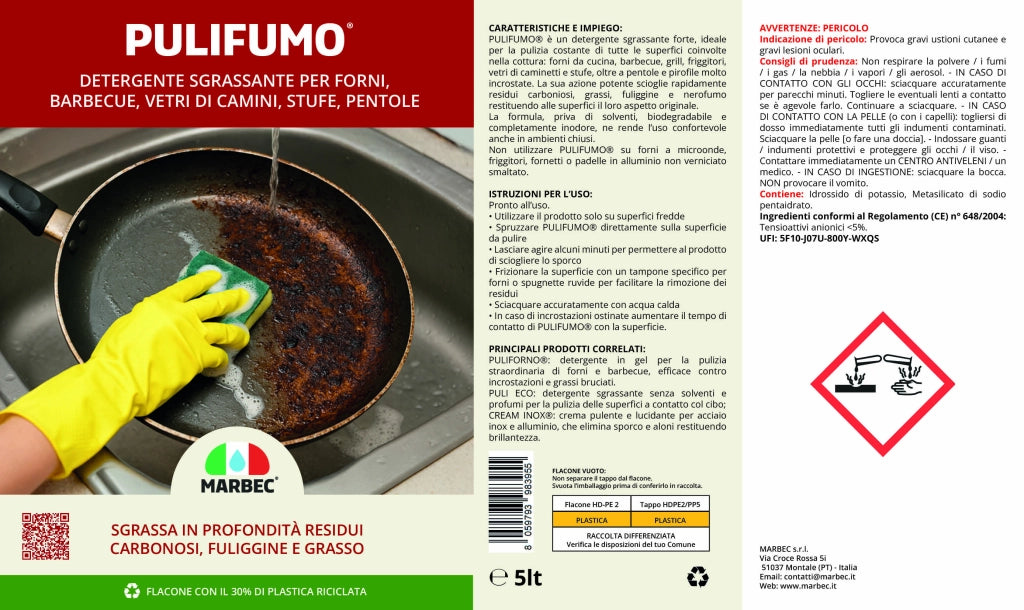 Detergente spray sgrassatore forte per pulizia ordinaria di forni, barbecue, stufe e pirofile MARBEC PULIFUMO® 5LT