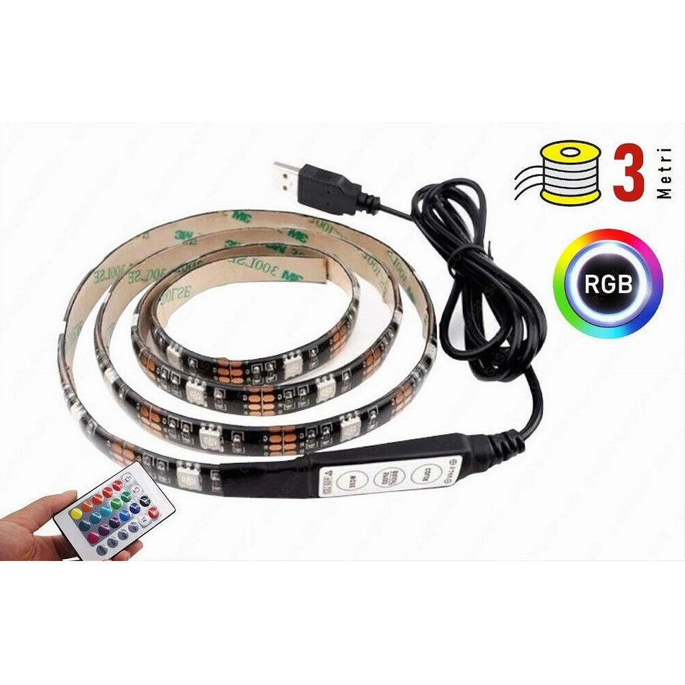 Trade Shop - Striscia Led Per Retroilluminazione Tv Monitor Rgb Smd 5050 3mt Usb Dc5v 5050rgb-5v -