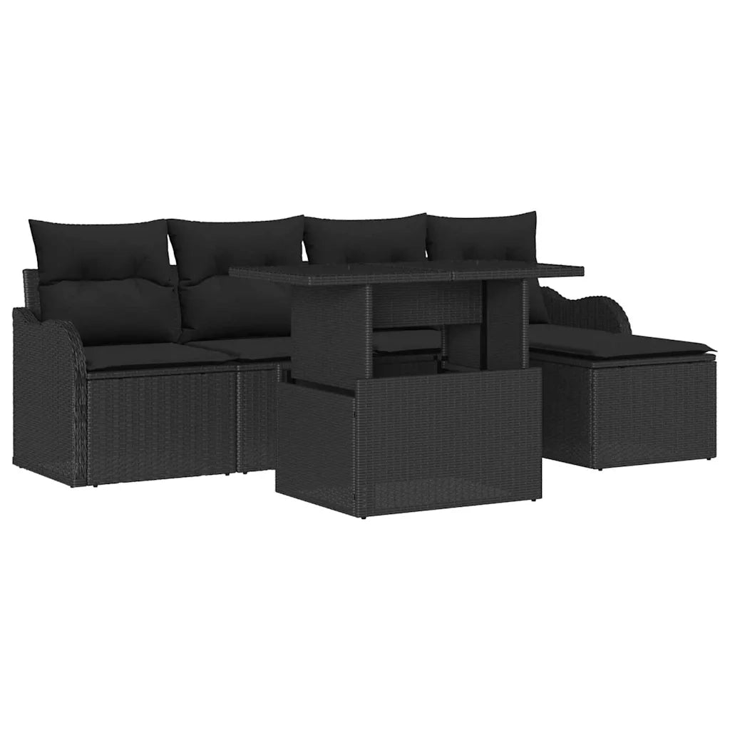 Set Divano da Giardino con cuscino 6 pcs Nero Polyrattan 3357186