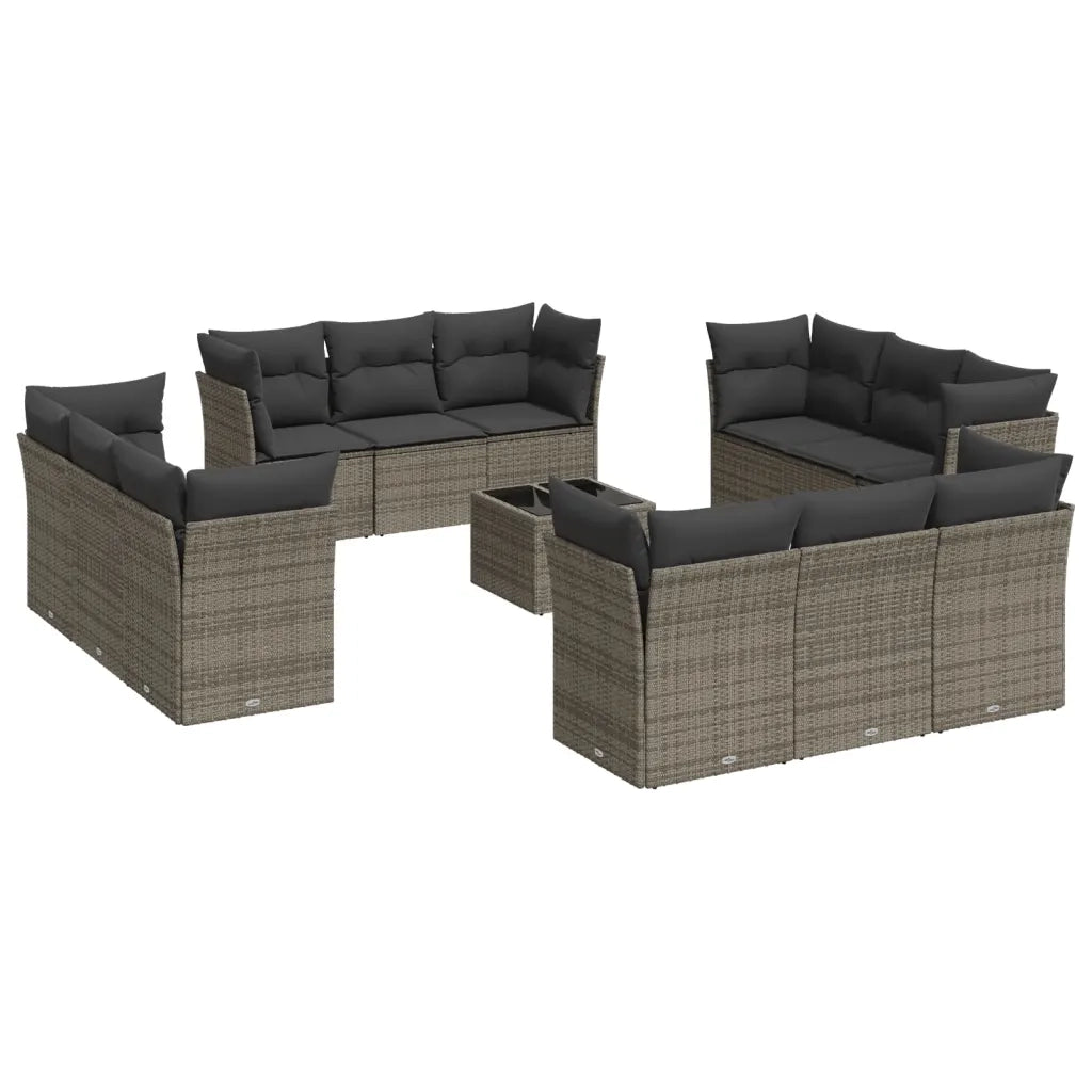 Set Divani da Giardino 13 pz con Cuscini Grigio in Polyrattan 3217340