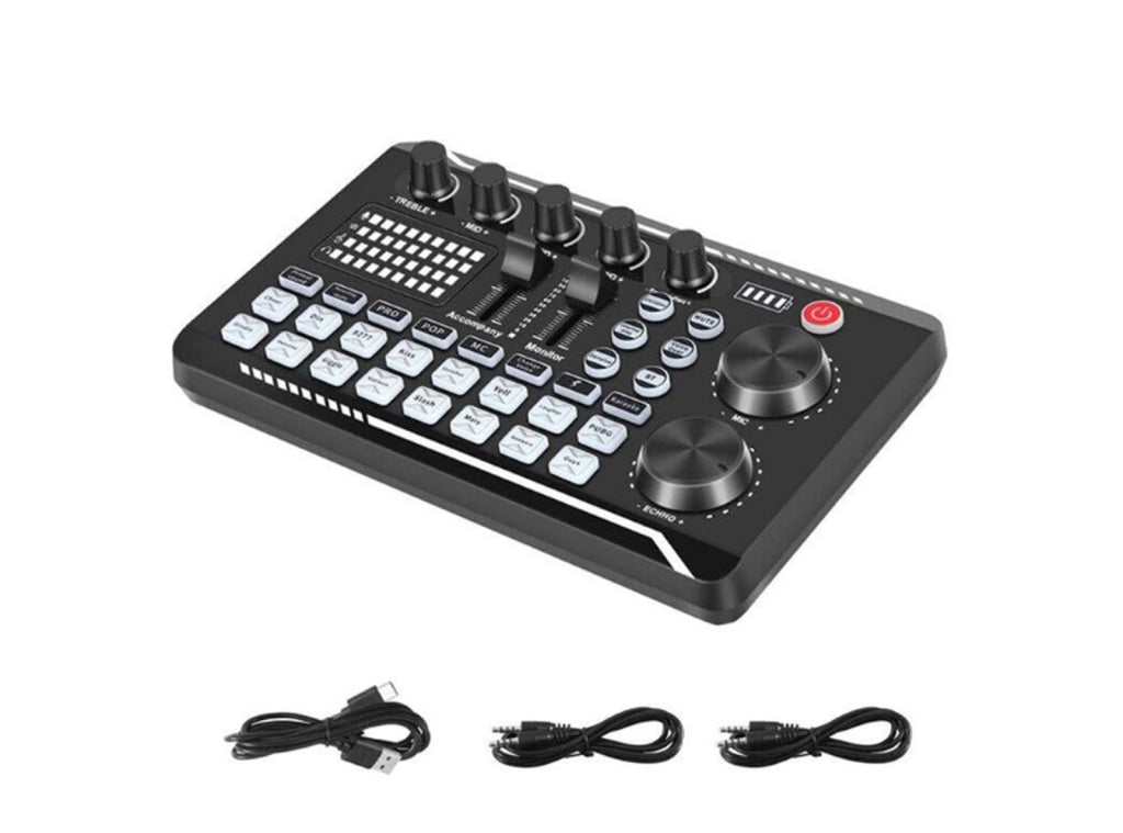 Scheda Audio Live e Interfaccia Audio F998 Mixer DJ Stereo Bluetooth Cambia Voce Effetti Sonori per Streaming Live Youtube PC Studio di Registrazione Live Sound Card