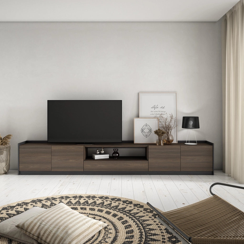 Mobile TV Soggiorno, 310x50x37 cm, Per TV fino a 80", Mobile Soggiorno, Rovere scuro e Nero