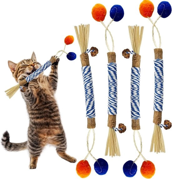 Stuzzicadenti per gatti - 4 pezzi - Pulizia naturale dei denti - Stuzzicadenti per gatti - Rilascio dello stress - Giocattoli per gatti - 22cm
