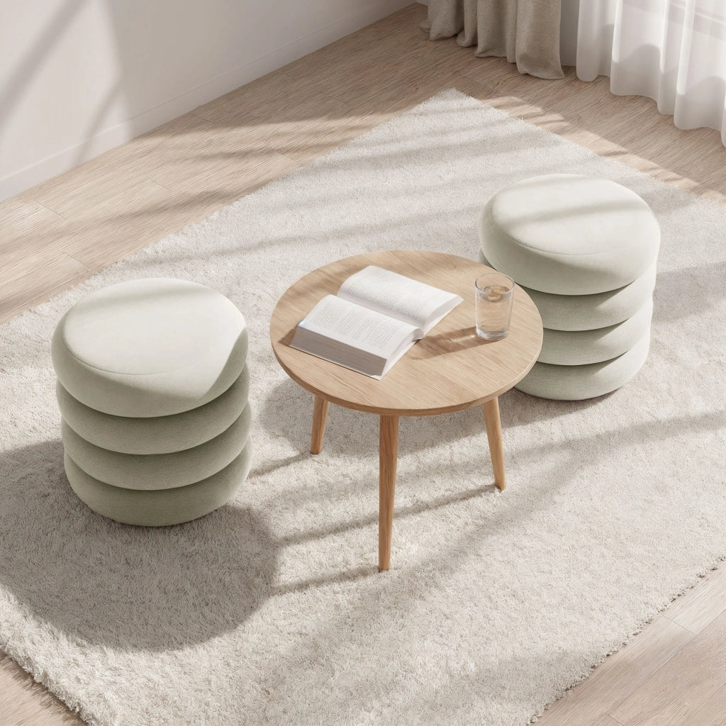 Pouf contenitore cilindrico in velluto 42 cm SNUGGO Crema