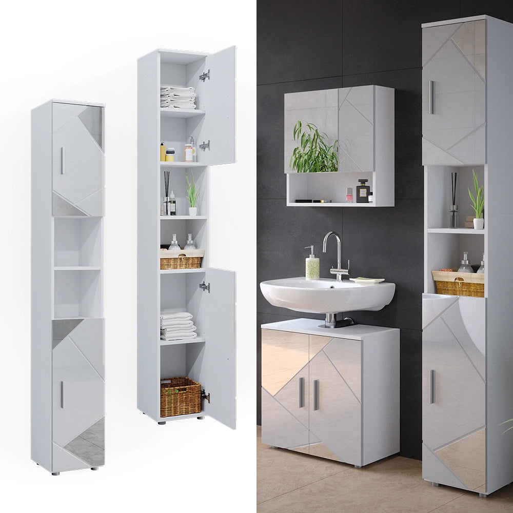 Mobile bagno alto Irma Bianco lucido con inserti 30 x 192 cm Vicco