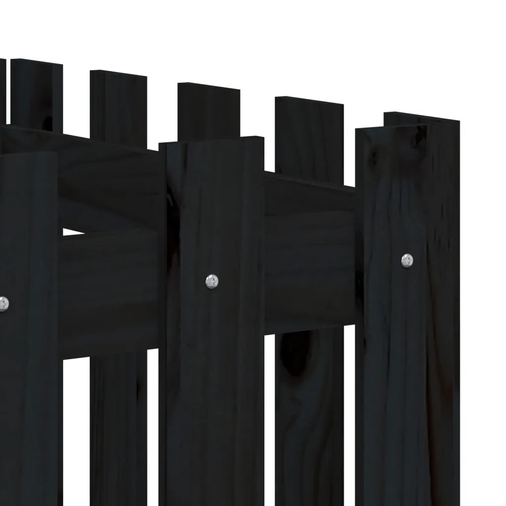 Fioriera Giardino a Recinzione-Vaso con Ringhiera-Contenitore per Piante Nera 200x50x50cm Massello Pino