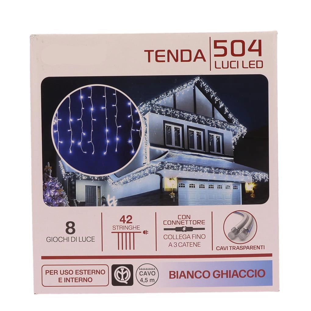 HIGH-TECH TENDA A CADUTA CON 504 LUCI LED IN COLORE BIANCO GHIACCIO