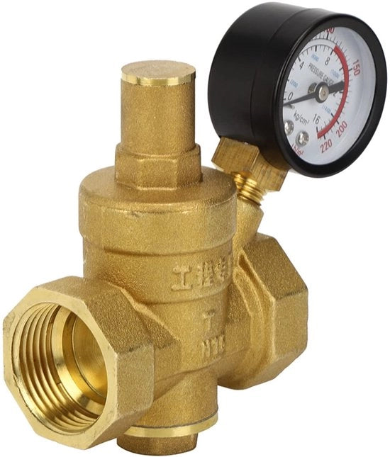 Regolatore di pressione idraulica - Adattabile - Fino a 1.6 MPa - Con manometro - In ottone - Idoneo per rete idrica - Regolazione di pressione