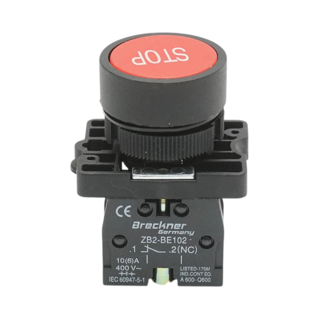 Pulsante STOP rosso con ritorno 1NC, 400V/10A, LAY5 Breckner Germany
