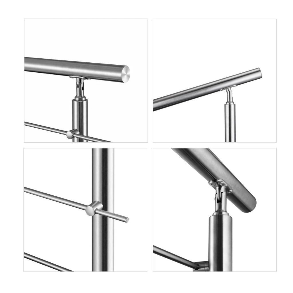 Ringhiera Balaustra Corrimano in acciaio inox 304 spazzolato 100x106cm per interni ed esterni 3 barre trasversali