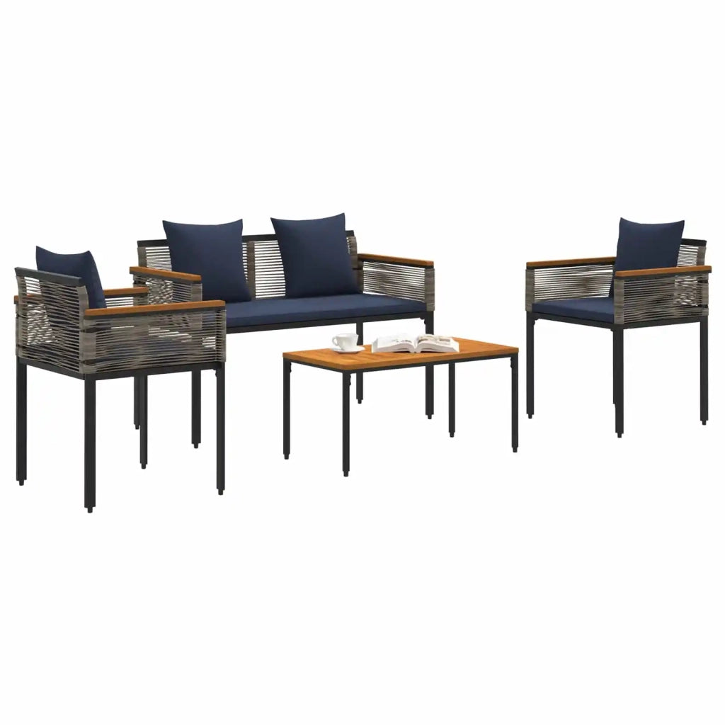 Set di Mobili da Esterno 4 pcs Grigio e Blu Navy Rattan in PE