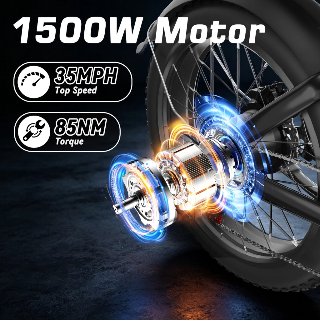 Bici Elettrica Fat Bike 20" Motore 250W (Picco 1500W), Batteria 52V 20Ah Autonomia 65km, Freni Idraulici Forcella Ammortizzata, Shimano 7 Marce Portata 150kg per Citt¨¤ e Fuoristrada