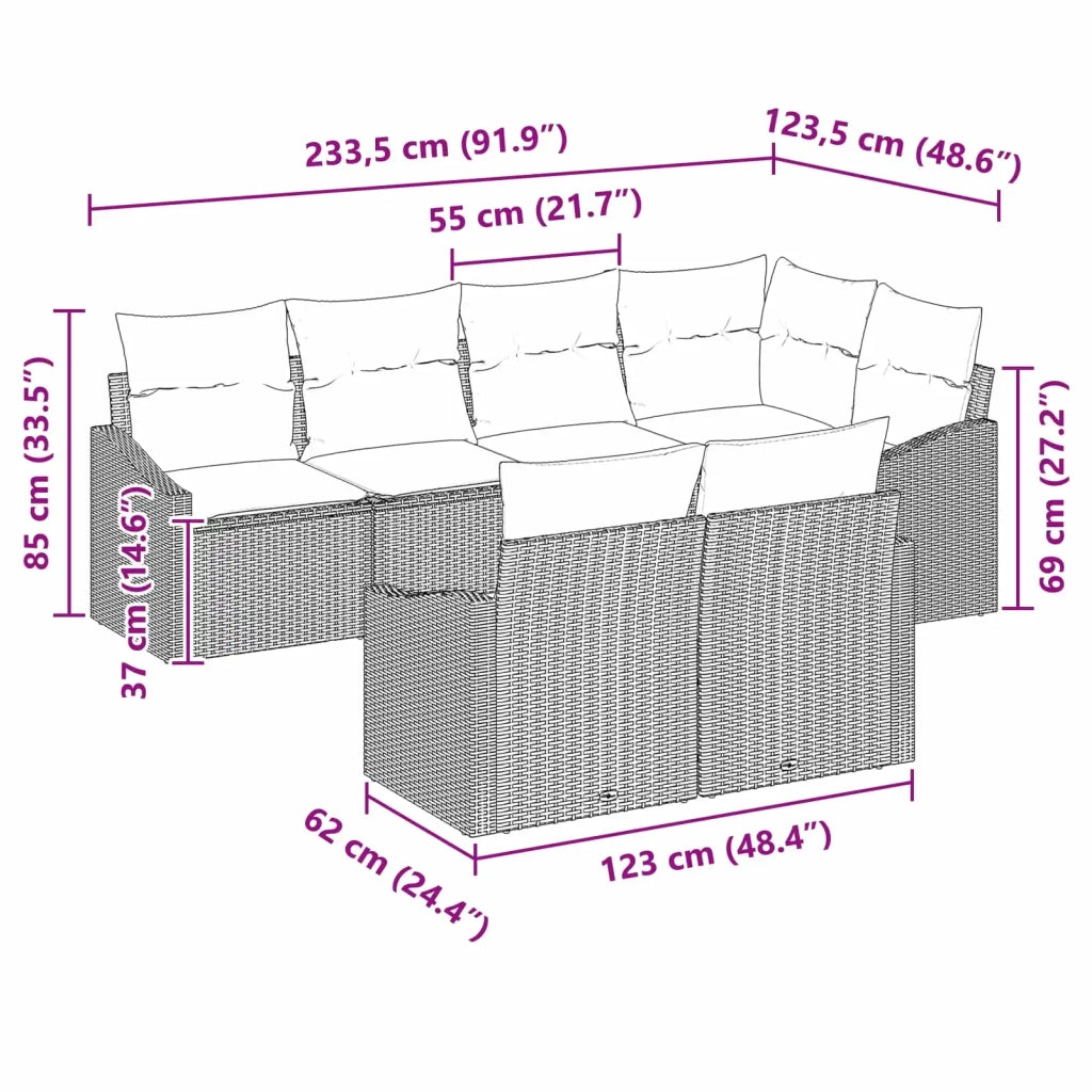 Set di divani 7 pz Marrone polyrattan 3346764