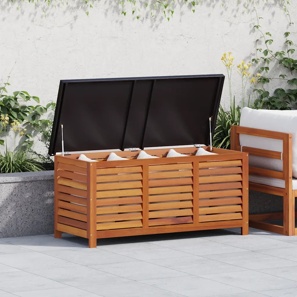 Cassapanca da Giardino-Baule-Panca con Contenitore 117x50x55 cm in Massello di Eucalipto