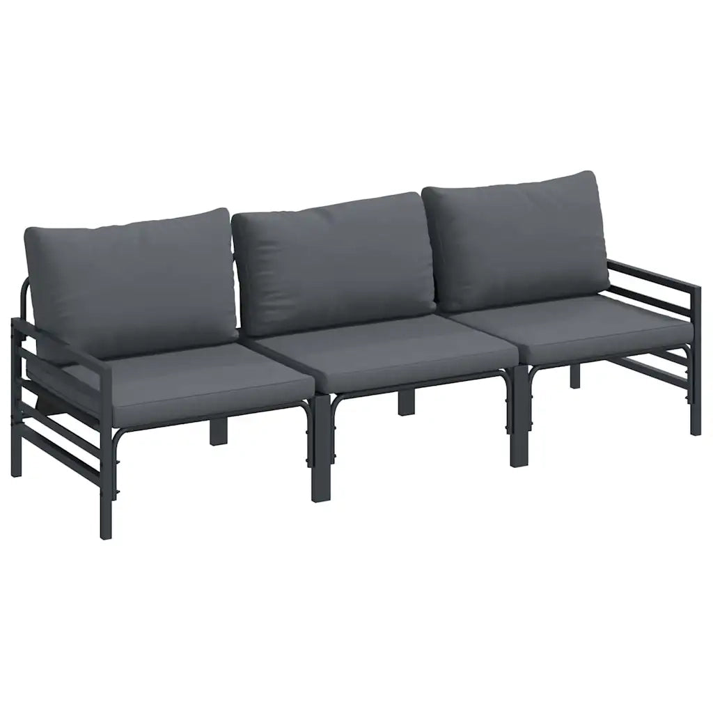 Set Divano da Giardino con cuscino 3 pcs Nero Acciaio 3378962