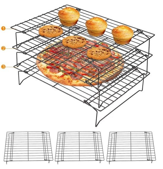 Scaffale per raffreddamento 3 livelli - Acciaio inossidabile - Cestelli antiscivolo - Per biscotti/torta/pane - Raffreddamento uniforme - 34 x 24,5 x 19,5 cm - Modello Bakrek