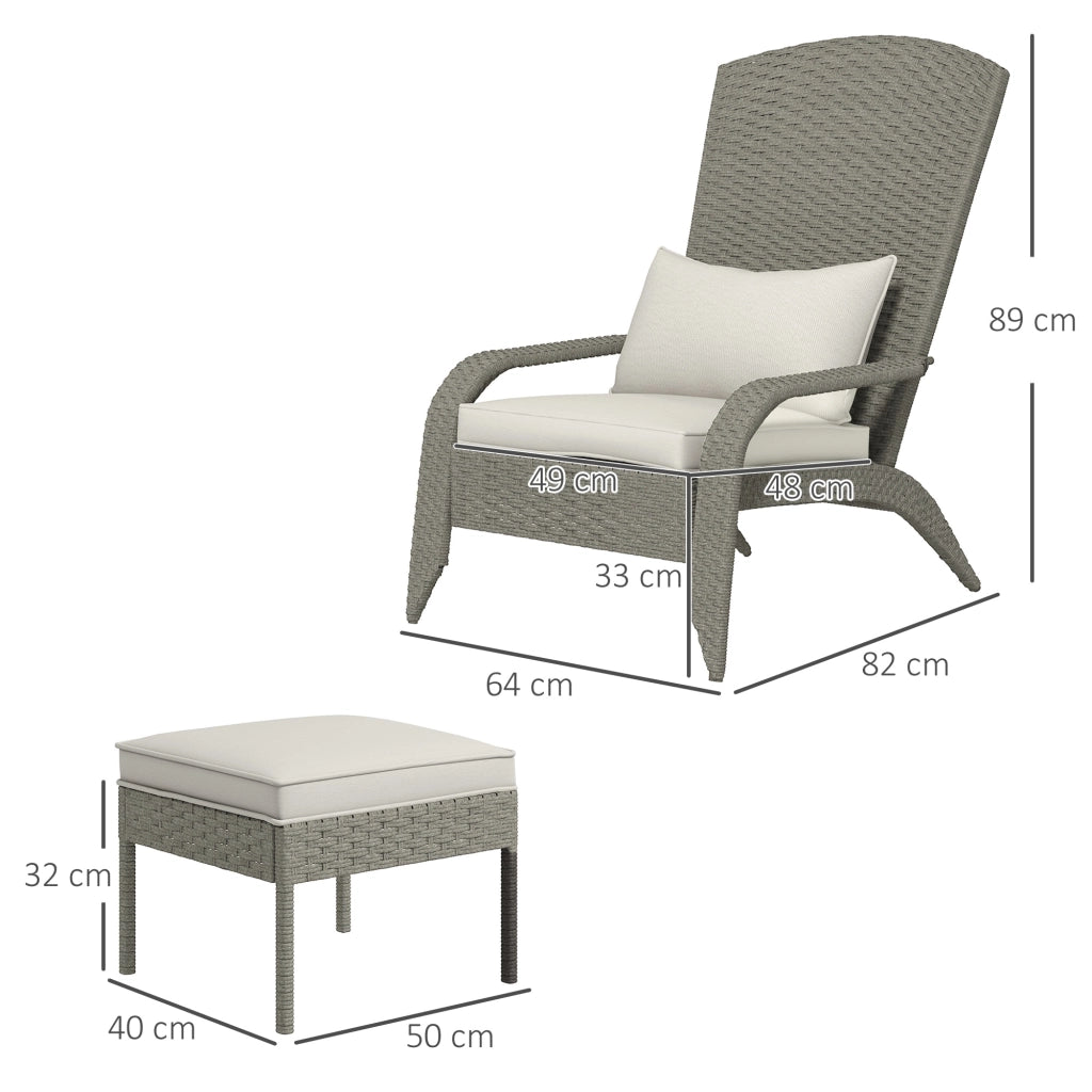 Sedia da Giardino con Poggiapiedi e Cuscini ¨C Minimal ¨C Rattan e Acciaio, Grigio e Crema, 64x82x89 cm
