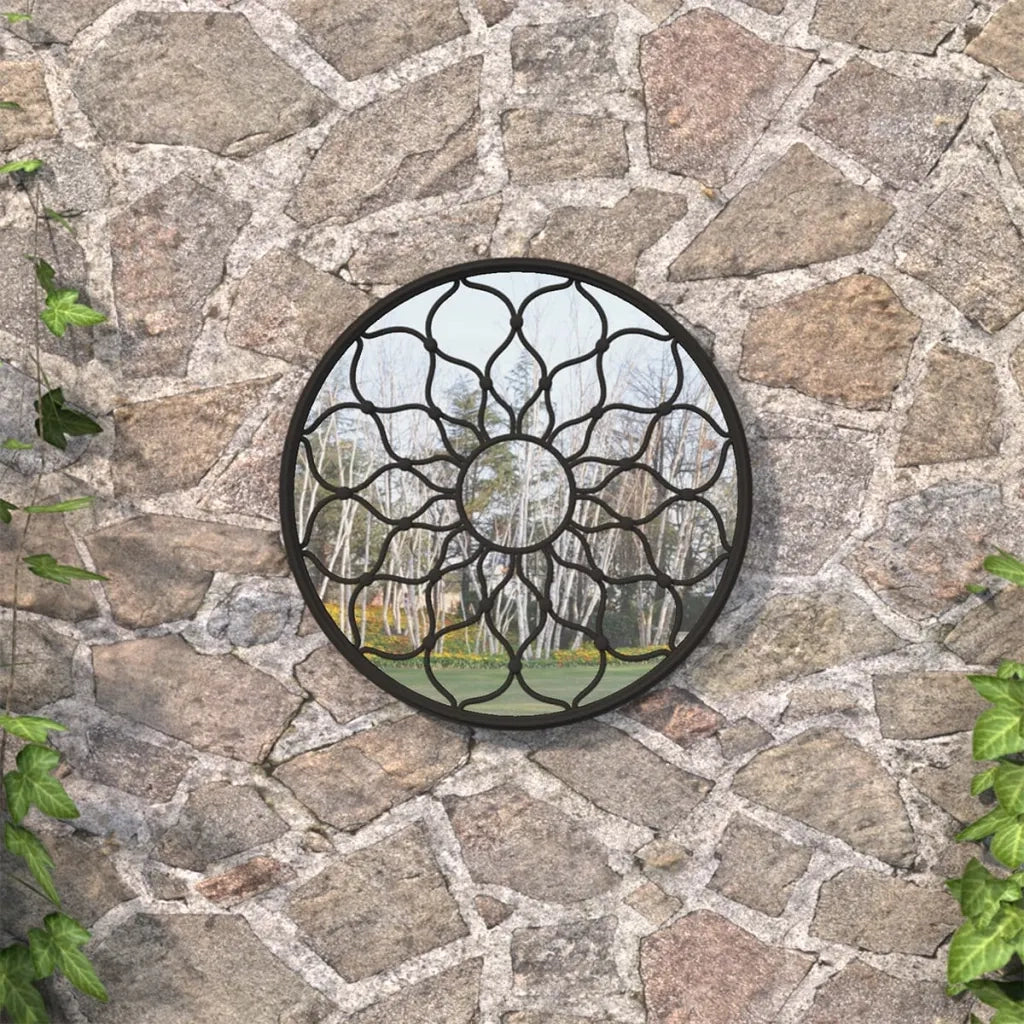 Specchio da Giardino Nero 40x3 cm in Ferro Rotondo da Esterno 318366