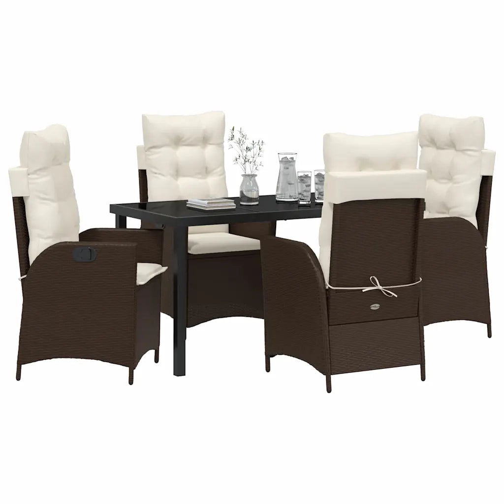Set da Pranzo per Giardino con cuscino 5 pcs Marrone polyrattan