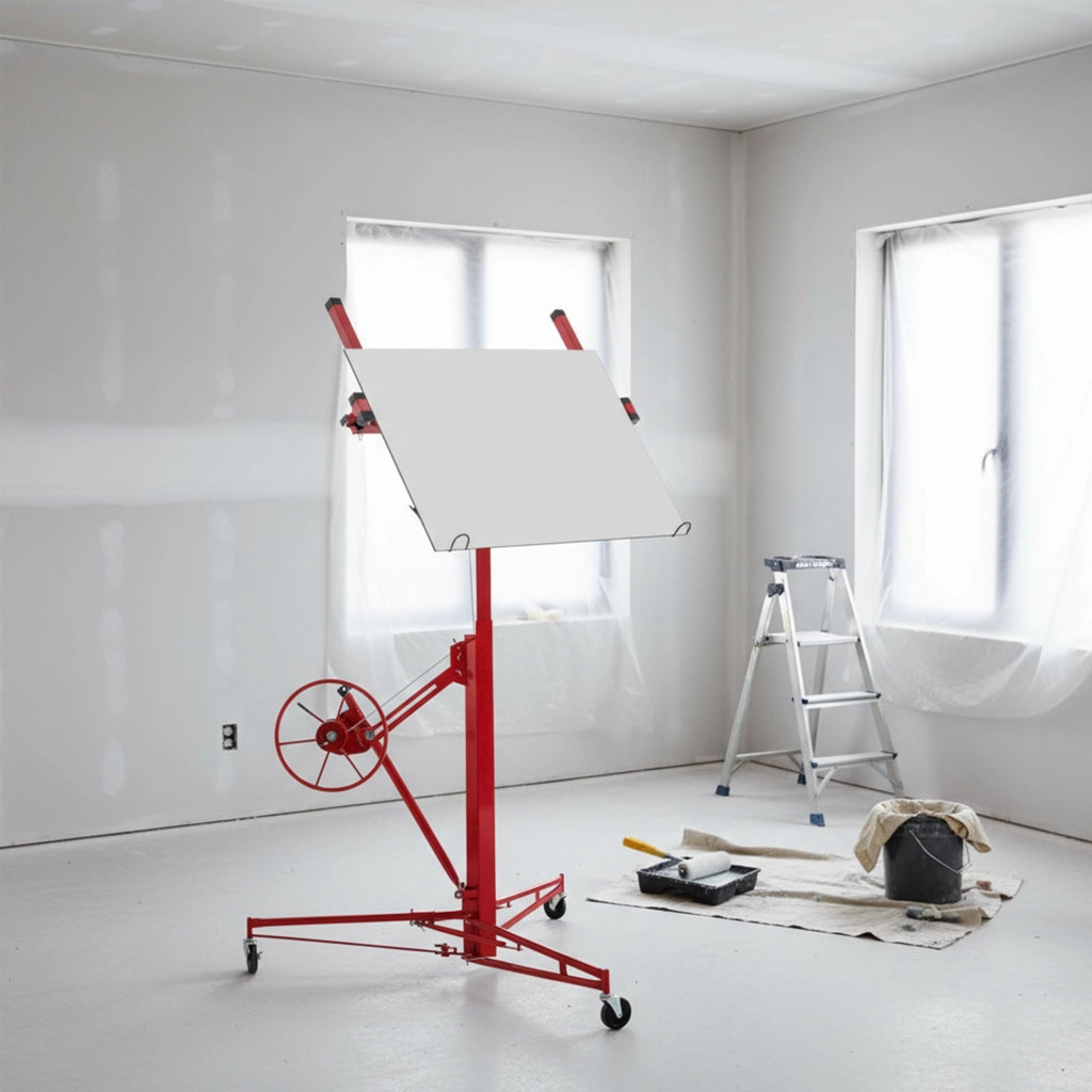 Sollevatore per pannelli cartongesso con supporto estensibile inclinabile 60° in acciaio rosso portata 68 kg