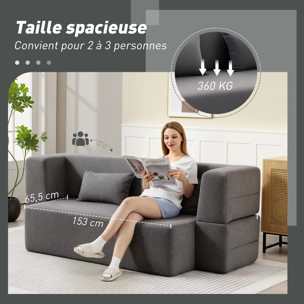 Divano letto 2 posti in chenille ¨C Zephmum ¨C Grigio