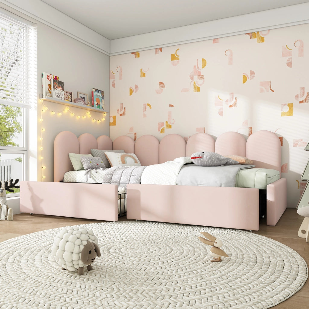Letto singolo contenitore – 90x190 cm – daybed cassetti – velluto rosa