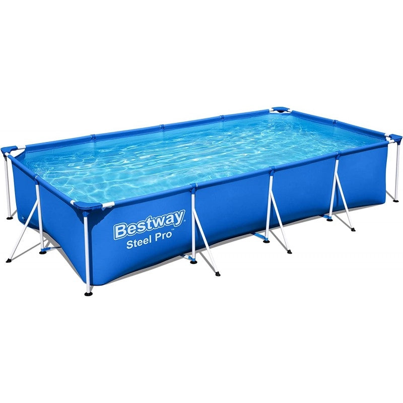 Piscina fuori terra rettangolare con telaio in acciaio, dimensioni 400x211x81 cm capacità 5700 L, per giardino e famiglia - Bestway