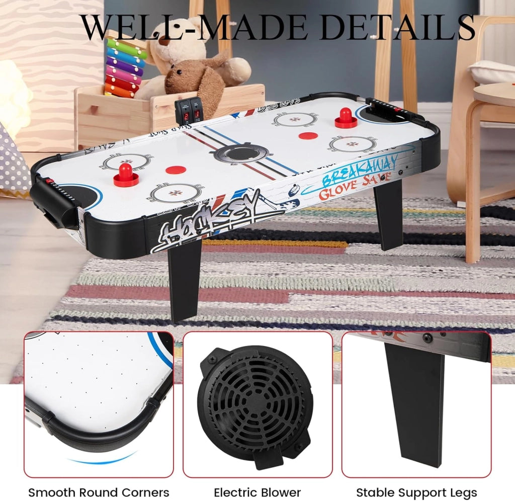 Tavolo Air Hockey, Set Tavolo da Air Hockey con Segnapunti LED Elettronico, 2 Dischi, 2 Palette, 2 Porte, Gioco Divertente per Bambini e Adulti, 110 x 59 x 31 cm
