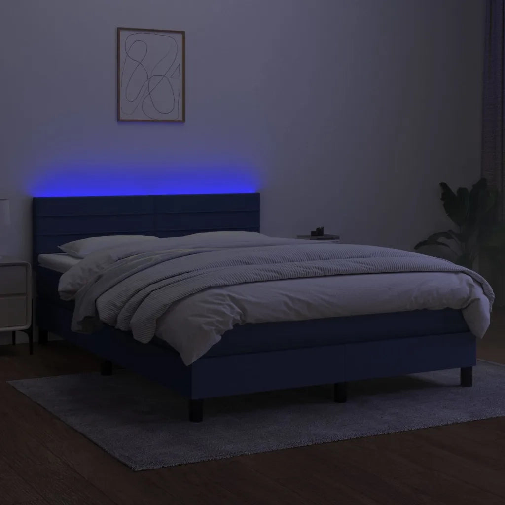 Letto a Molle con Materasso e LED Blu 140x190 cm in Tessuto 3133235