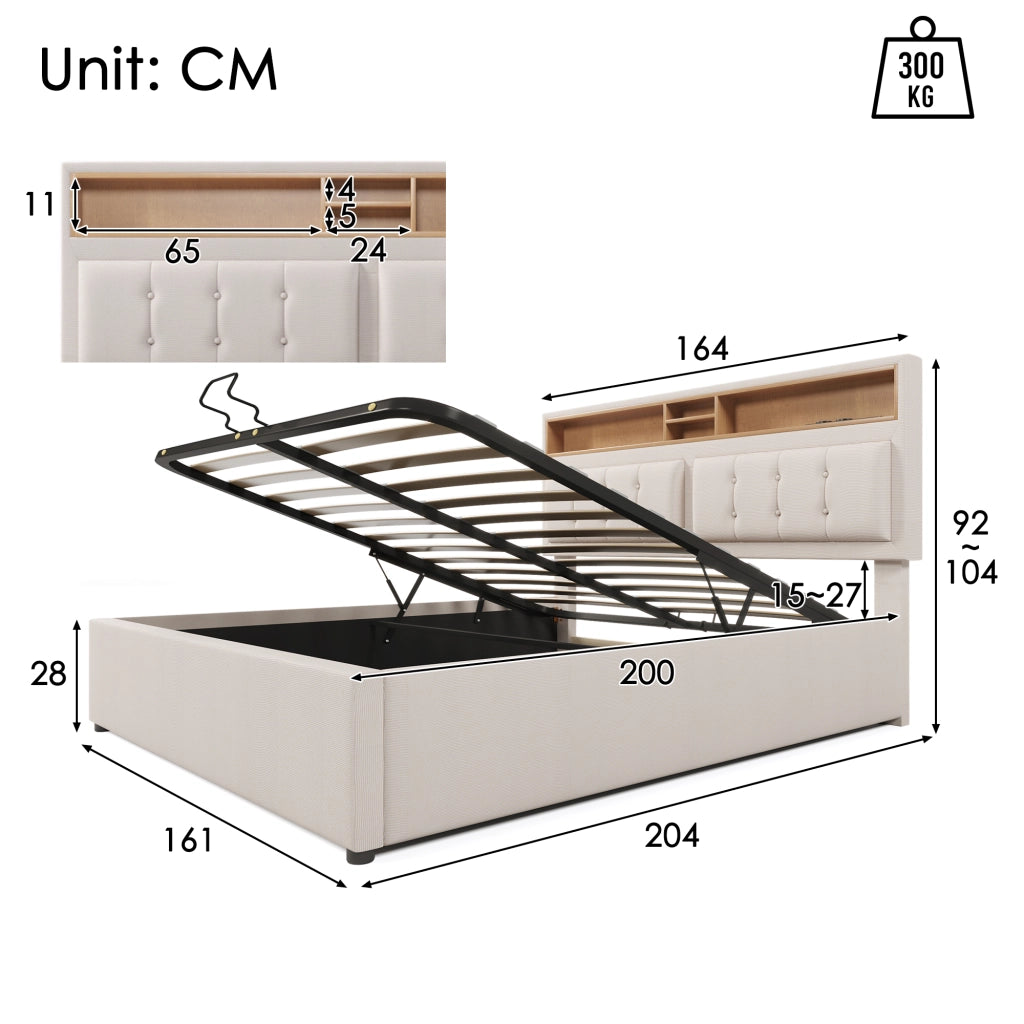 Letto matrimoniale – 160x200 cm – USBC contenitore – lino grigio