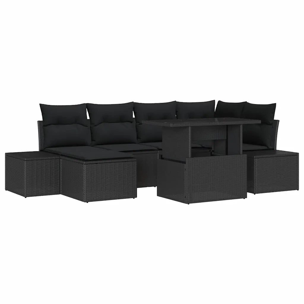 Set Divano da Giardino con cuscino 7 pcs Nero polyrattan 3357956