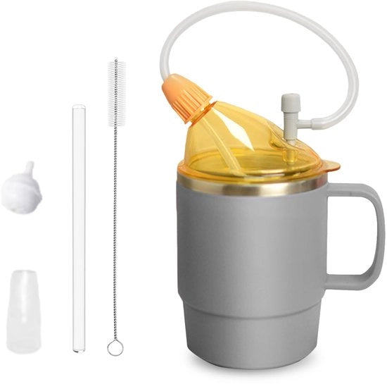 Bicchiere per bevande 500 ml - Bicchiere per persone con disabilità - Tavola per bicchieri 30 cm - Ideale per anziani - Accessibile per persone con disabilità - Materiale duraturo e in acciaio inossidabile.