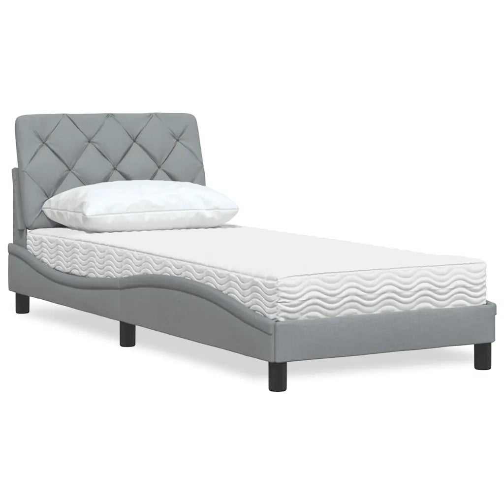 Letto con Materasso Grigio Chiaro 90x200 cm in Tessuto