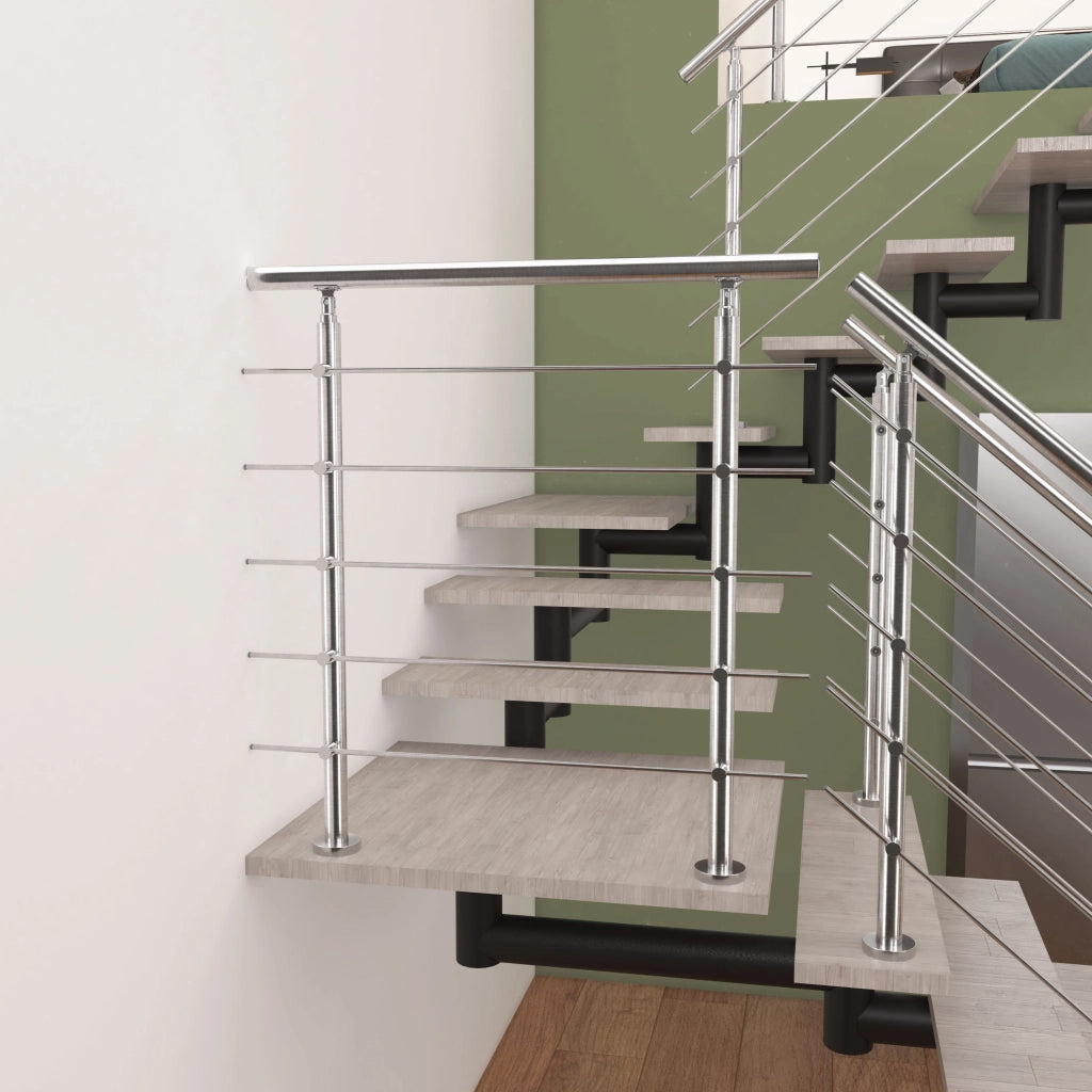 Balaustra Corrimano Ringhiera in acciaio inox spazzolato 80x106cm per interni ed esterni 5 barre trasversali