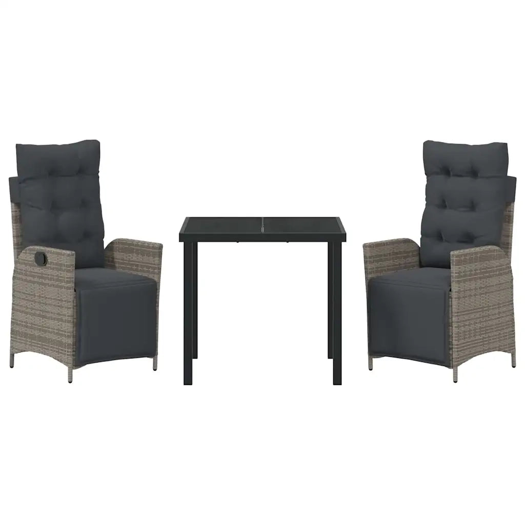 Set da Pranzo per Giardino con cuscino 3 pcs Grigio polyrattan
