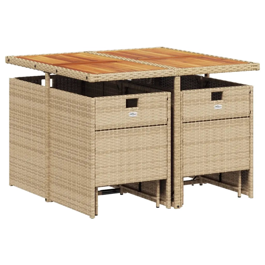 Set da Pranzo da Giardino 9 pz con Cuscini Beige in Polyrattan