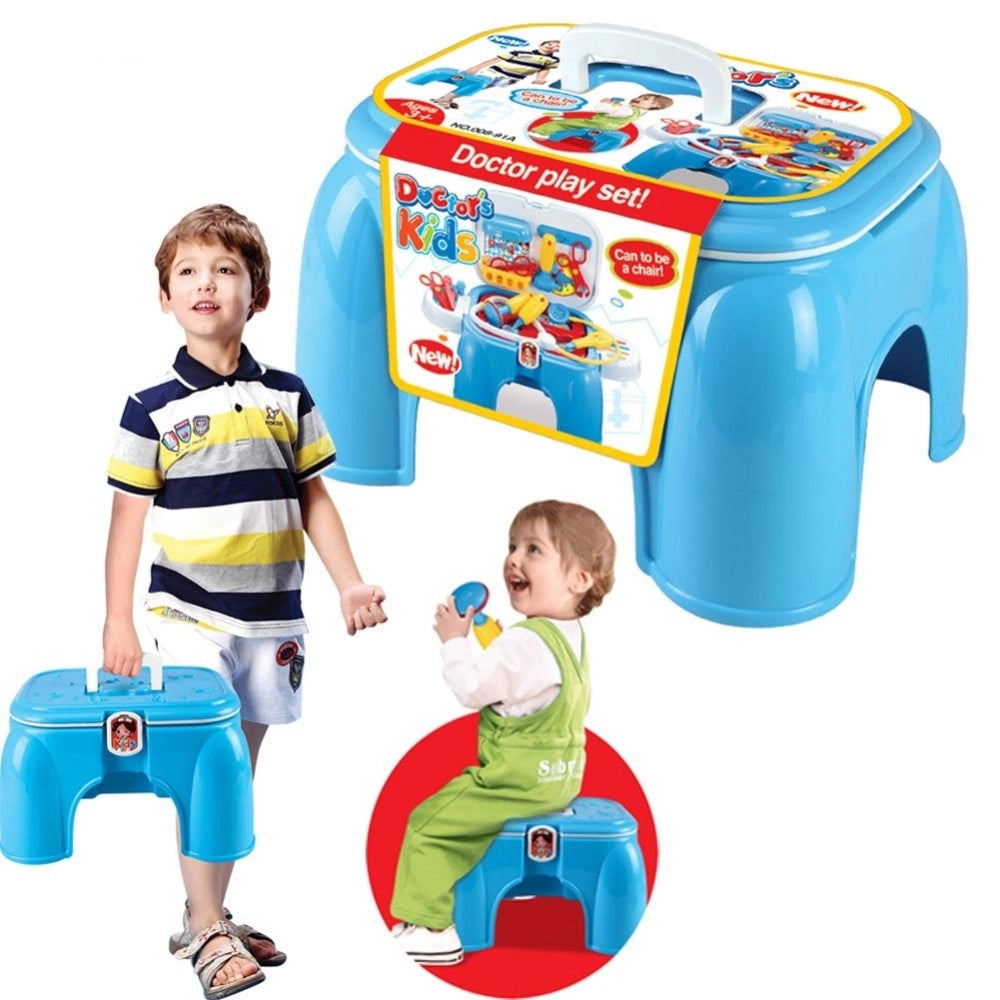 Trade Shop - Sgabello Valigetta Dottore Per Bambini Sediolina Portatile Con Accessori Medico -
