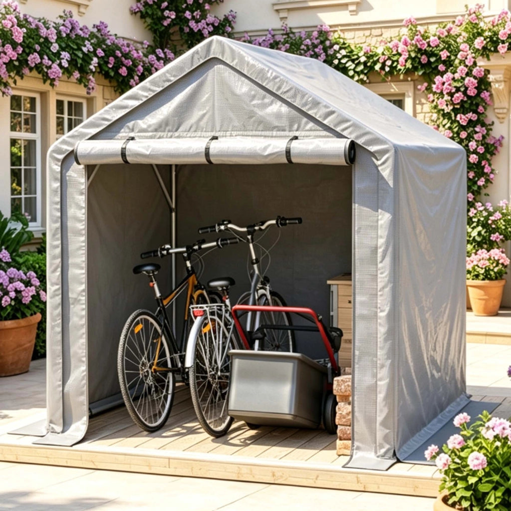 Rimessa per biciclette con tela impermeabile e porta avvolgibile in acciaio zincato grigio scuro 190 × 170 × 200 cm