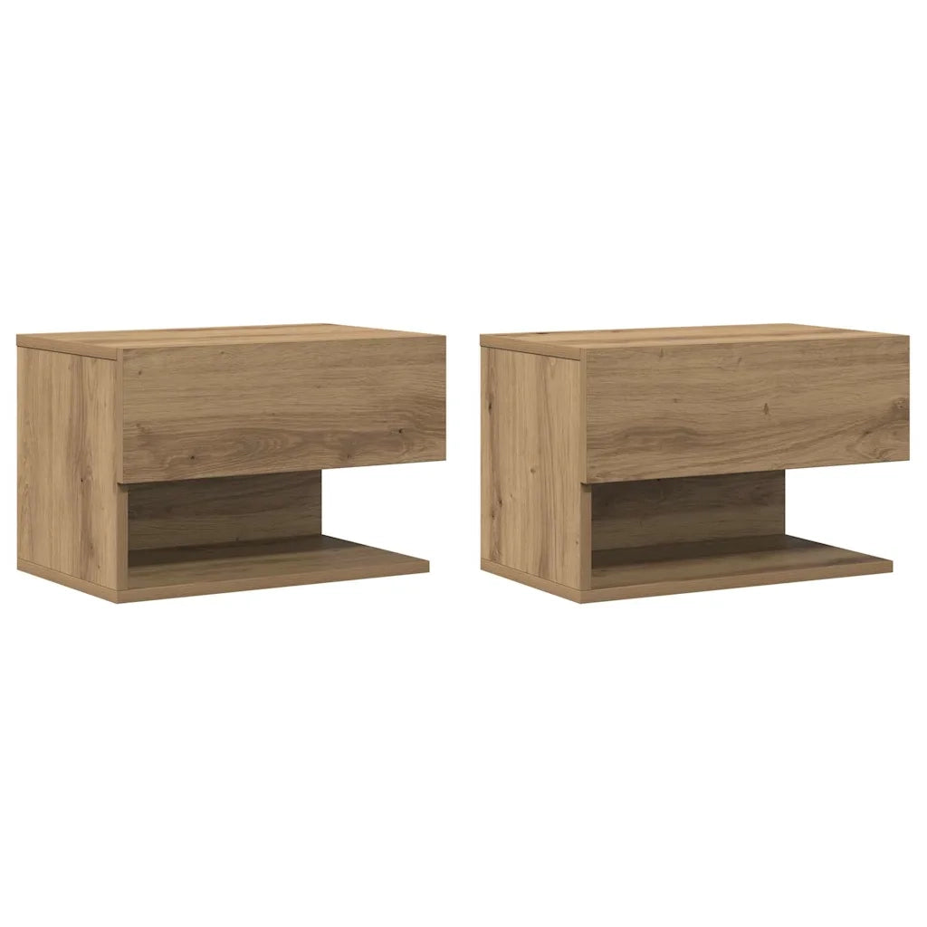 Set di 2 Comodini | Armadio da Notte | Mobiletto da notte a Muro Rovere Artigianale