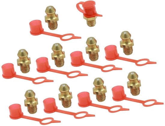 Smeernippel M6 con tessuto rosso - Acciaio - Chiave a vite a sfere caricate a mano - Diametro profondo - Adatto per auto/motociclo - Lunga durata - Applicazione di lubrificante
