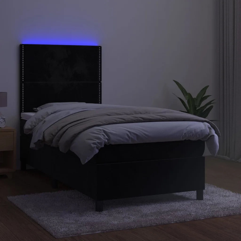 Letto a Molle con Materasso e LED Nero 90x200 cm in Velluto 3136043