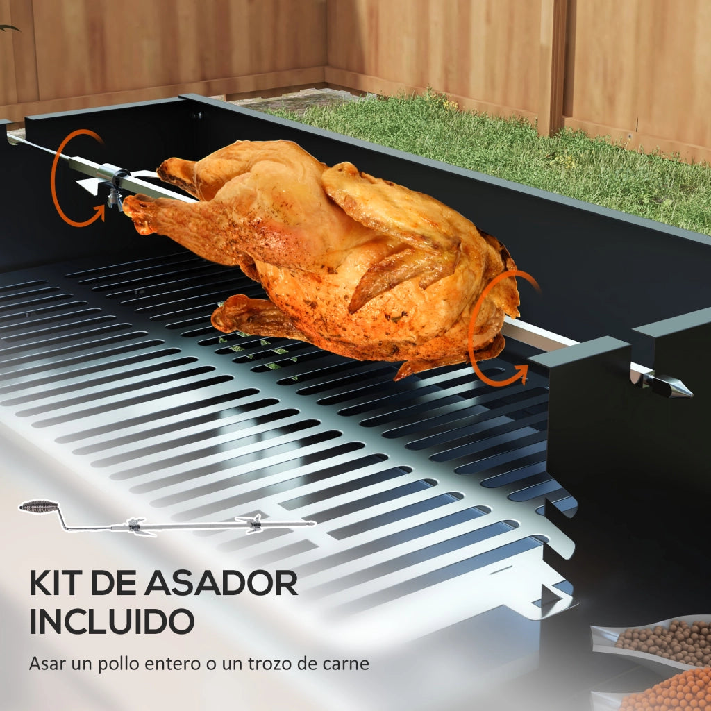 Barbecue a Carbone Portatile con Spiedo Girevole ¨C Minimal ¨C Griglia 118x32x90 cm Nero