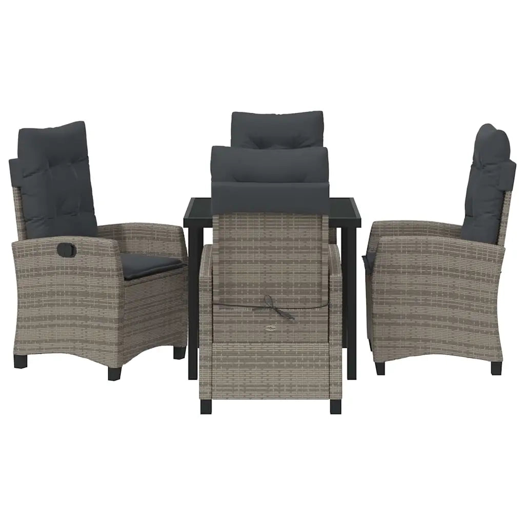 Set da Pranzo per Giardino con cuscino 5 pcs Grigio polyrattan
