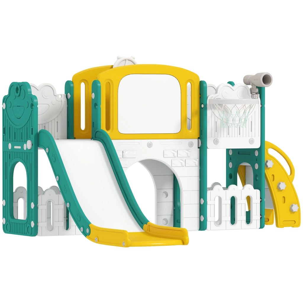 Casa gioco per bambini ¨C zephmum ¨C Giallo e verde, scivolo, cestino basket